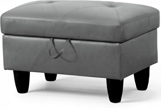 Ottoman Rectangular Storage Ottoman Bench, Faux Leather Footrest, Coffee Table, Stool Footstool with Hinged Lid for Living Room, Bedroom, Entryway, Gray, 28.5"x19"x17.5"