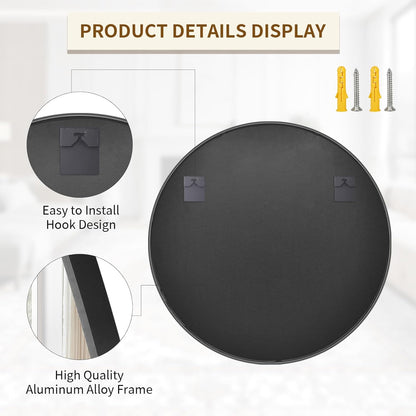 BEAUTYPEAK 40 Inch Round Mirror, Metal Frame Circle Mirror, Wall Mounted for Entryway, Bathroom, Vanity, Living Room, Black
