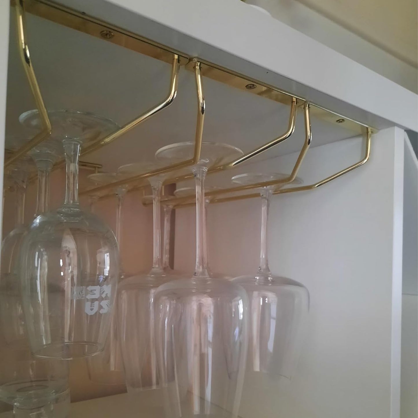 10.8 Inch Gold Wine Glass Rack, Under Cabinet Wine Glass Holder, Wine Glass Hangers Under Shelf, Stemware Rack, Hanging Stemware Holder for Cabinet Kitchen Bar, Set of 2