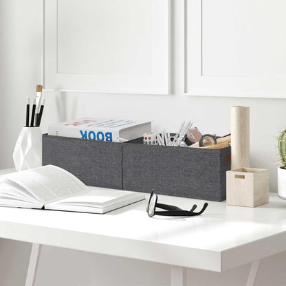 GhvyenntteS Small Fabric Storage Bins 12 Pack, 11.8" x 7.87" x 5.11" Storage Basket with Leather Handles, Closet Storage Bins for Shelves, Storage Baskets for Shelves, DVD Storage (Grey)