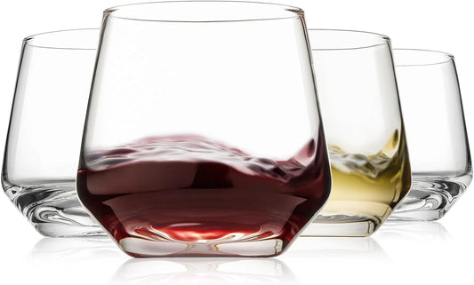 Stemless Wine Glasses Set of 4, 13.5oz Red White Wine Glasses for Daily Use, Hosting, Home Bar