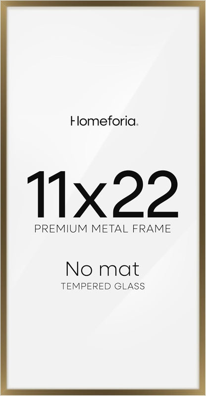 Homeforia 11x22 Bronze Newspaper Frame, High End Metal 11 x 22 Picture Frame without Mat, 22x11 Thin Bronze Poster Frames for Wall, 11by22 inch Display Photo Frames, Tempered Glass, Wall Kit, Set of 1