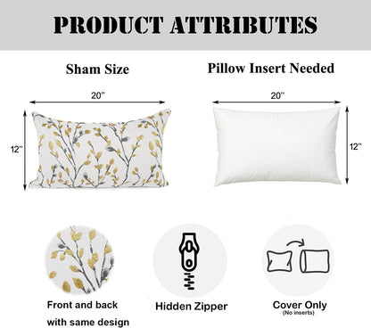 YOUR SMILE Classical Embroidery Jacquard Yellow/Gold Square Decorative Throw Pillow Case Cushion Cover,12x20 inch