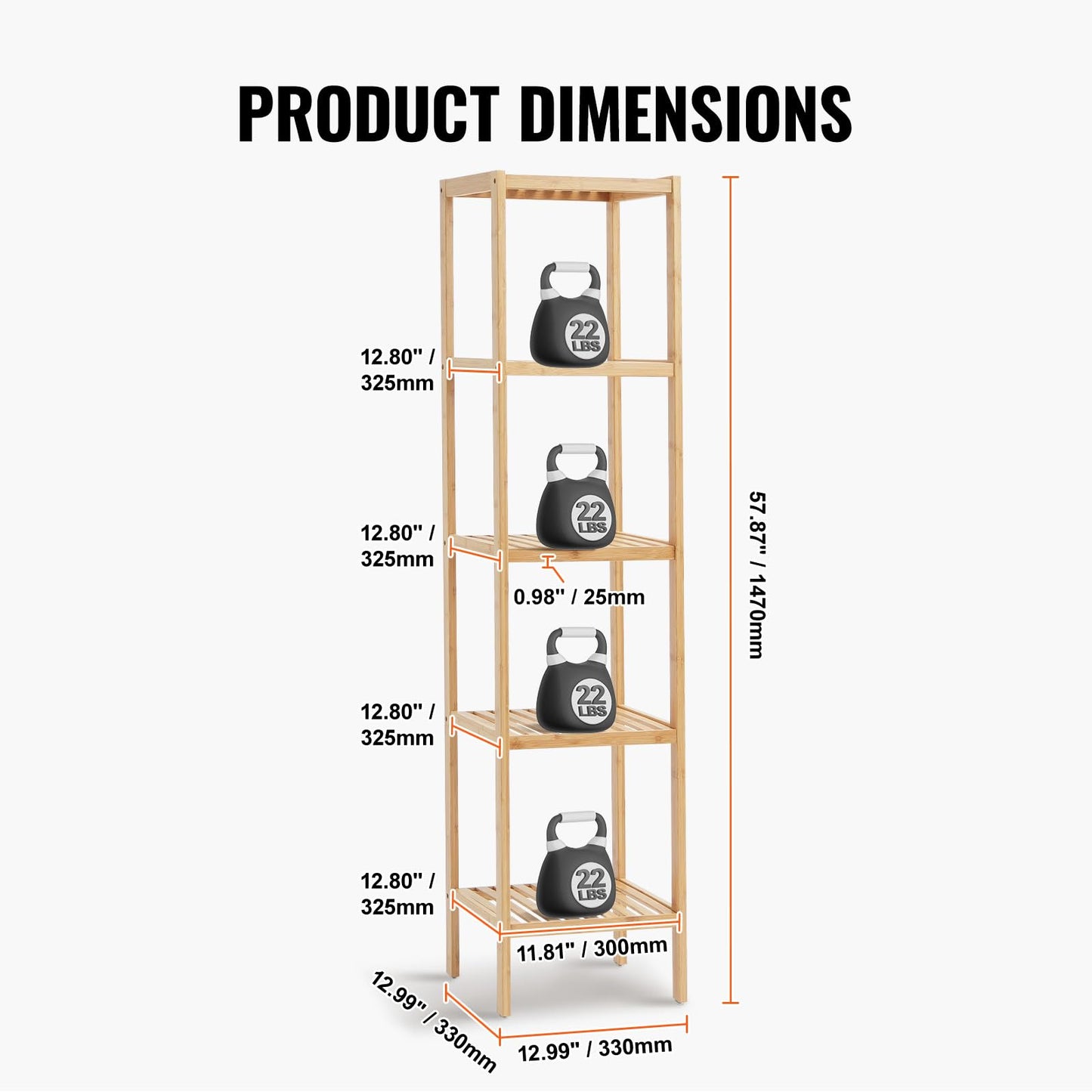 VEVOR 5-Tier Bathroom Standing Shelf, Narrow Shelving Unit, Display Storage Rack Organizer