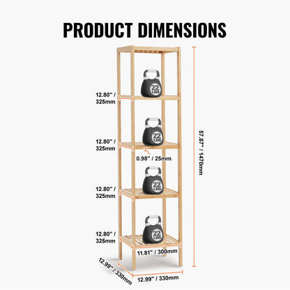 VEVOR 5-Tier Bathroom Standing Shelf, Narrow Shelving Unit, Display Storage Rack Organizer