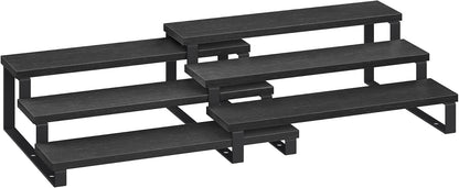 SONGMICS Display Risers, Set of 2 Engineered Wood Perfume Organizer Stand, 3-Tier Cupcake Stand Holder, Spice Rack, Shelf Risers for Figures, Dessert Shelves, Ebony Black and Ink Black UKCS116B01