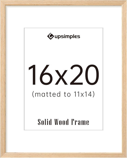 upsimples 16x20 Frames, Natural Solid Wooden Picture Frames, Display 11x14 with Mat or 16 x 20 Without, Vertical or Horizontal Wall Hanging, 1 Pack, Natural