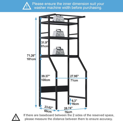 Dryer Storage Shelf and Heavy Duty Over the Washer– All-Steel Laundry Room Organizer with Clothes Drying Rod, Space-Saving Shelf for Front-Load Washers and Dryers, 29.92"L x 23.65"D x 70.8"H