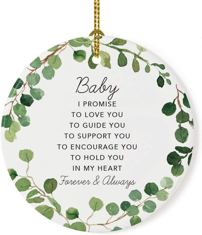 Andaz Press Round Ceramic Porcelain Christmas Tree Ornament Gift, Baby I Promise to Love You, Farmhouse Eucalyptus Wreath, 1-PackGirl's Grandchild Niece Birthday Ideas
