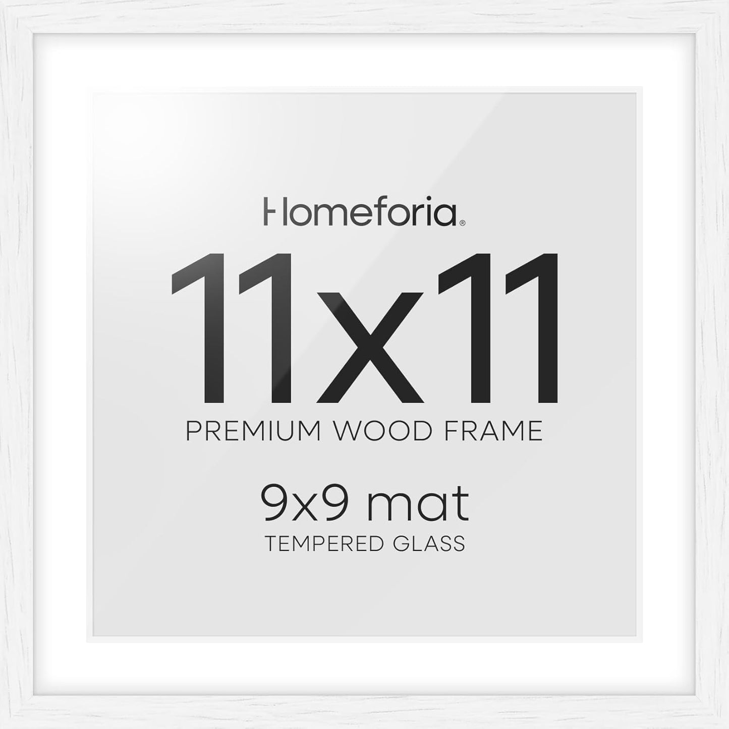 Homeforia 11x11 Picture Frame White, High-End Oak 11 x 11 Square Wooden Frames with Mat 9 by 9 inch Photo, 11by11 Wood Frame Matted to 9x9 Print, Wall Hanging Frame, Tempered Glass, Wall Kit, Set of 1