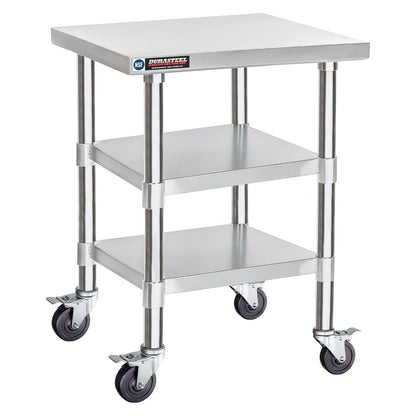 DuraSteel Stainless Steel Work Table 24" x 24" x 34" Height w/ 4 Caster Wheels - Food Prep Commercial Grade Worktable - NSF Certified - Good for Restaurant, Business, Warehouse, Home, Kitchen, Garage