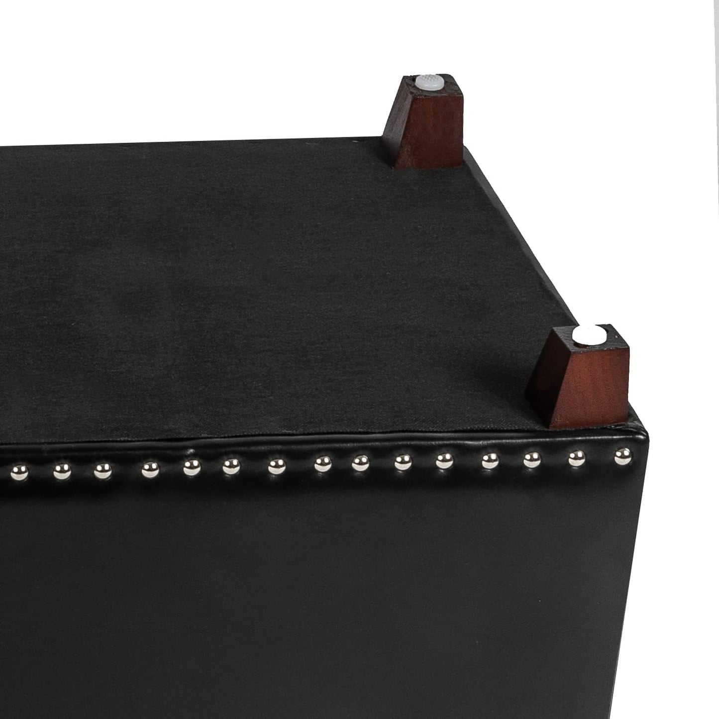 Joveco 47 Inch Storage Ottoman Bench,Tufted Leather Storage Bench with Nailhead Trim for Bedroom (47”,Black)