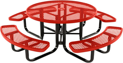 Coated Outdoor Furniture Heavy-Duty Portable Outdoor Kids Table with Umbrella Hole, Expanded Metal Kids Picnic Table, Commercial-Grade, Made in America (46 In, Round, Childrens, Red)