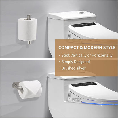 Toilet Paper Holder,Brushed Nickel,Wall Mount, Upgraded Adhesive Toilet Roll Holder,no Drilling,Bathroom/Rv/Washroom,SUS 304 Stainless Steel,Rustproof (Silver, 2 Pieces)