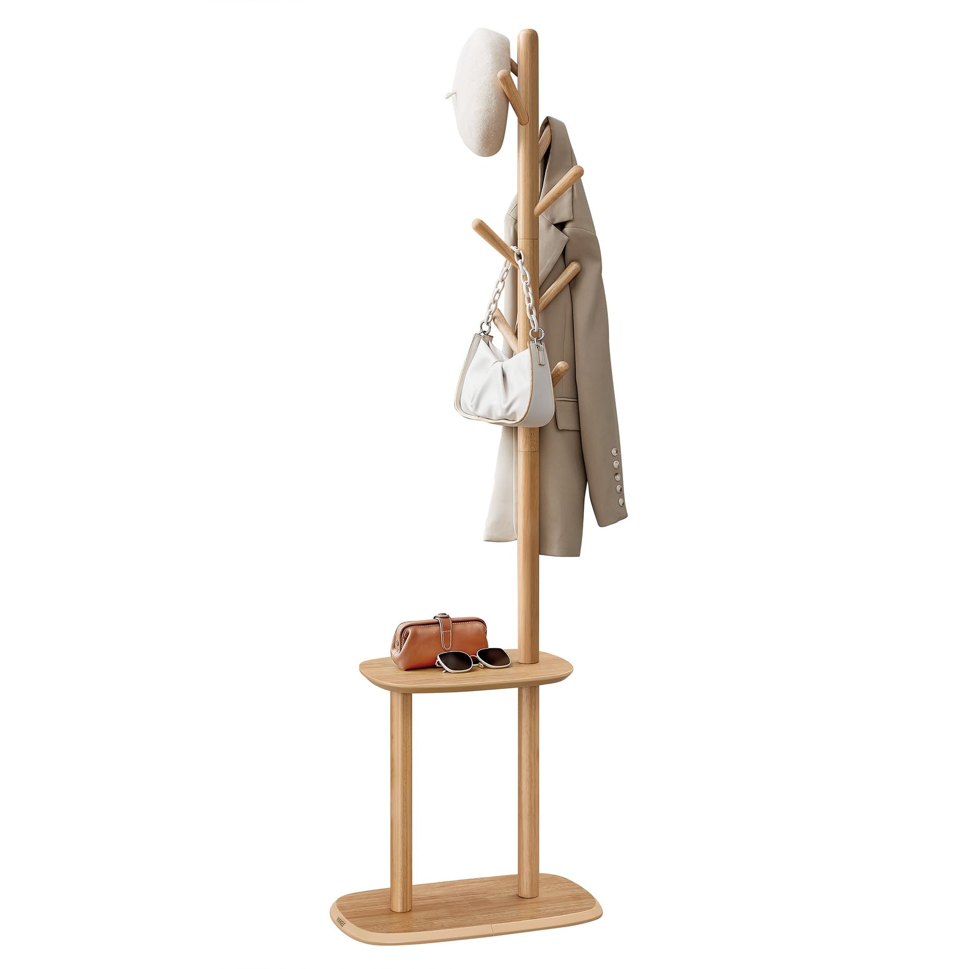 VASAGLE Coat Rack, Free Standing Coat Stand, Hall Coat Tree with 8 Hooks and Storage Shelf, 67.2