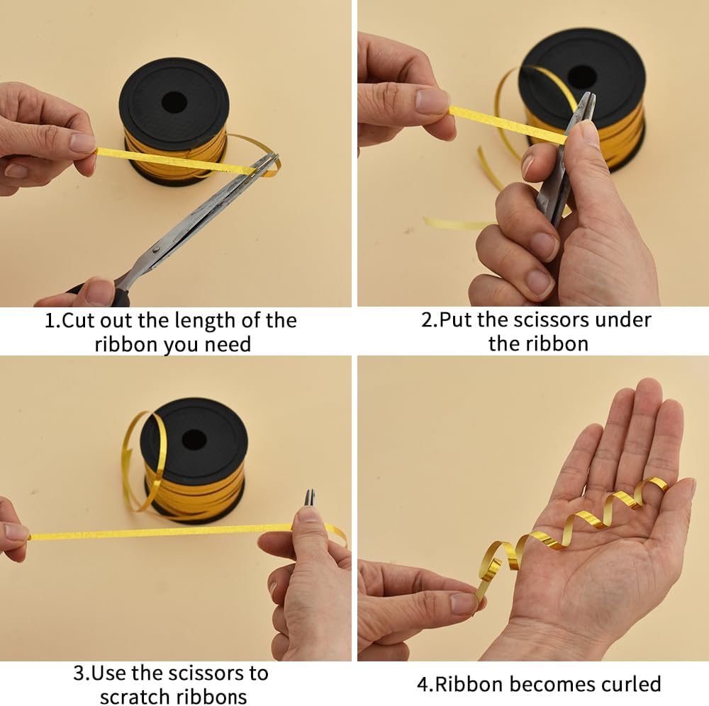 BEISHIDA 2 Pack 100 Yards Black Gold Curling Crimped Glitter Ribbon Balloon String Shiny Metallic for Gift Wrapping Ribbon Birthday Party Festival Art Craft Decor Florist Flowers Decoration