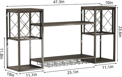 Wall Mounted Wine Rack with Glass Holder,Metal Floating Bar Liquor Shelves 2 Tier,Wine Glass Rack Multi Functional Wine Storage Display Rack for Home Bar Dining Room Kitchen