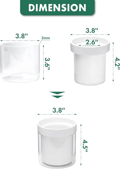 Phoenix Vine 4 Inch Self Watering Planter, White Terracotta Clay Pot with Glass Reservoir for Indoor Plants, Herbs, Flowers, Set of 2, 52-B-E-2