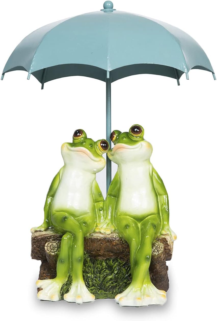 Frog Statue Garden - Resin Happy Couple Frogs on Bench Figurines - Summer Decorations for Patio, Yard, Lawn, Porch - Cute Garden Frog Decor - Ornament Gift