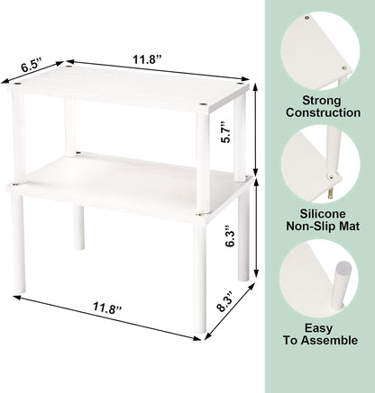 Cabinet Organizer Shelf(Set of 2),Kitchen Counter Shelves,Bamboo Spice Rack Countertop and Cabinet,Stackable Expandable,Medium,(White)