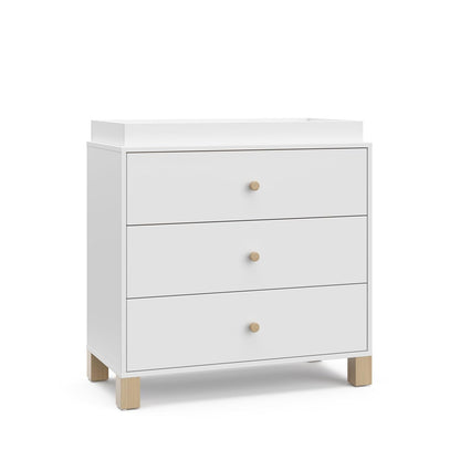 Storkcraft California 3-Drawer Chest with Removable Changing Topper (White with Driftwood) – GREENGUARD Gold Certified, Interlocking Drawer System, Pre-Installed Tracks, Easy Assembly