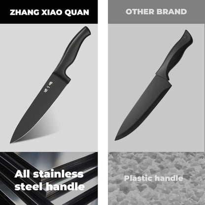 ZHANG XIAO QUAN SINCE 1628 15Pcs Knife Sets with Block, knife sets for kitchen with block High Carbon Stainless Steel Built-in Sharpener Dishwasher Safe(Black)