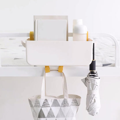 Bedside Hanging Caddy, Plastic Hanging Storage Shelf Holder Organizer for Phone Glasses Bottle Office Supplies in Dorm Room Bathroom Camper Rv - White (Caddy)