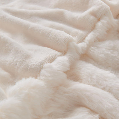 Lotus Karen King Size Faux Fur Blanket Cream White - Big Bubble Rabbit Fluff Throw for Bed Large Fluffy Fuzzy Cozy Thick Furry Plush Shaggy Blankets 108x90 Inches