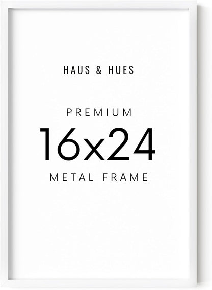 HAUS AND HUES 16x24 White Picture Frame - White 16x24 Frame Aluminum, Vertical & Horizontal Hanging, Shatterproof Plexiglass - Ideal for Home, Room, Office Decor (16x24 in, White)