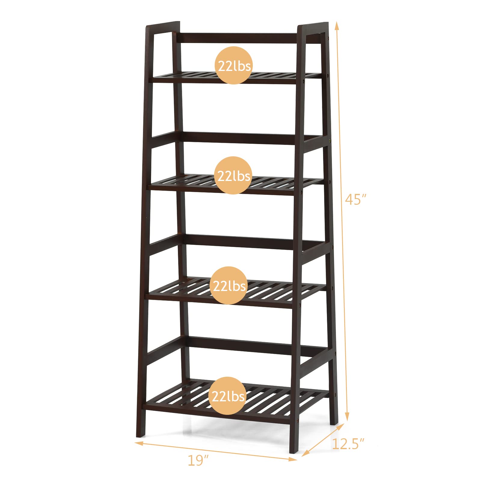 COSTWAY 4-Tier Ladder Shelf, Bamboo Plant Stand Rack, Freestanding Bookshelf, Multifunctional