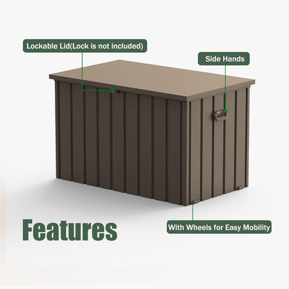 Domi Outdoor Storage Deck Box 120 Gallon, Waterproof Lockable Steel Outdoor Storage Container for Outside Cushions, Garden Tools and Pools Equipment, (Brown)