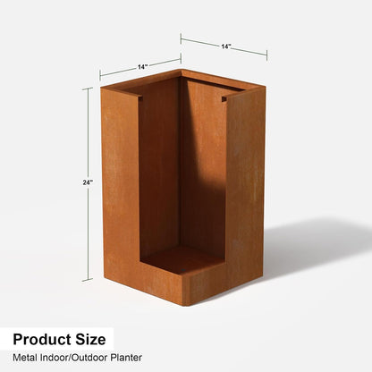 24" Tall Planter for Outdoor Plants, Large Outdoor Co-rten Steel Flower Pots, Front Porch Furniture, Garden Pots, Heavy-Duty Design Decorative Planters for Indoor/Outdoor, Patio, Balcony, Rusty
