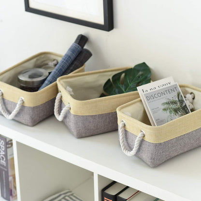 Fabric Storage Baskets for Organizing(6 Pack) Small Baskets for Shelves,storage, Laundry, Nursery, Closets, Decorative Baskets for Gifts Empty (Grey & gold, 11.8” x 7.8” x 5.1”)