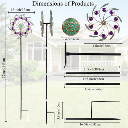 Viveta Outdoor Wind Spinners, 13" Metal Wind Sculpture with Stable Stake, Double-Sided Windmill,Wind Spinner for Yard and Garden
