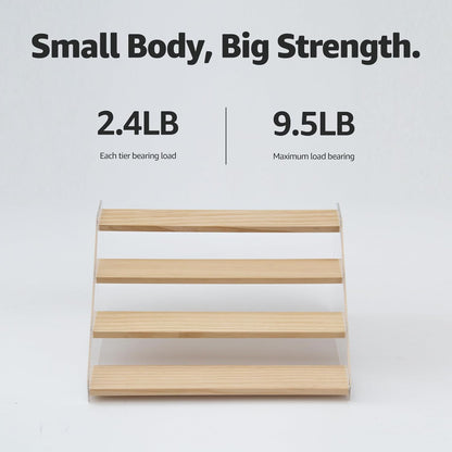 nianfeng Tiered Spice Rack, 4-Tier Spice Pantry Kitchen Cabinet Organizer, 12-Inch, Natural Wood Acrylic Stair Riser Stand, Countertop Seasoning Shelf