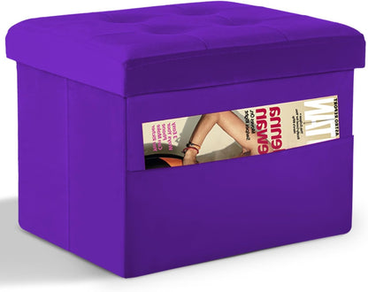LINMAGCO Storage Ottoman Folding Foot Stool Foot Rest with Side Pocket Modern Ottoman with Storage Short Sofa Stool Velvet 17x13x13(Purple)
