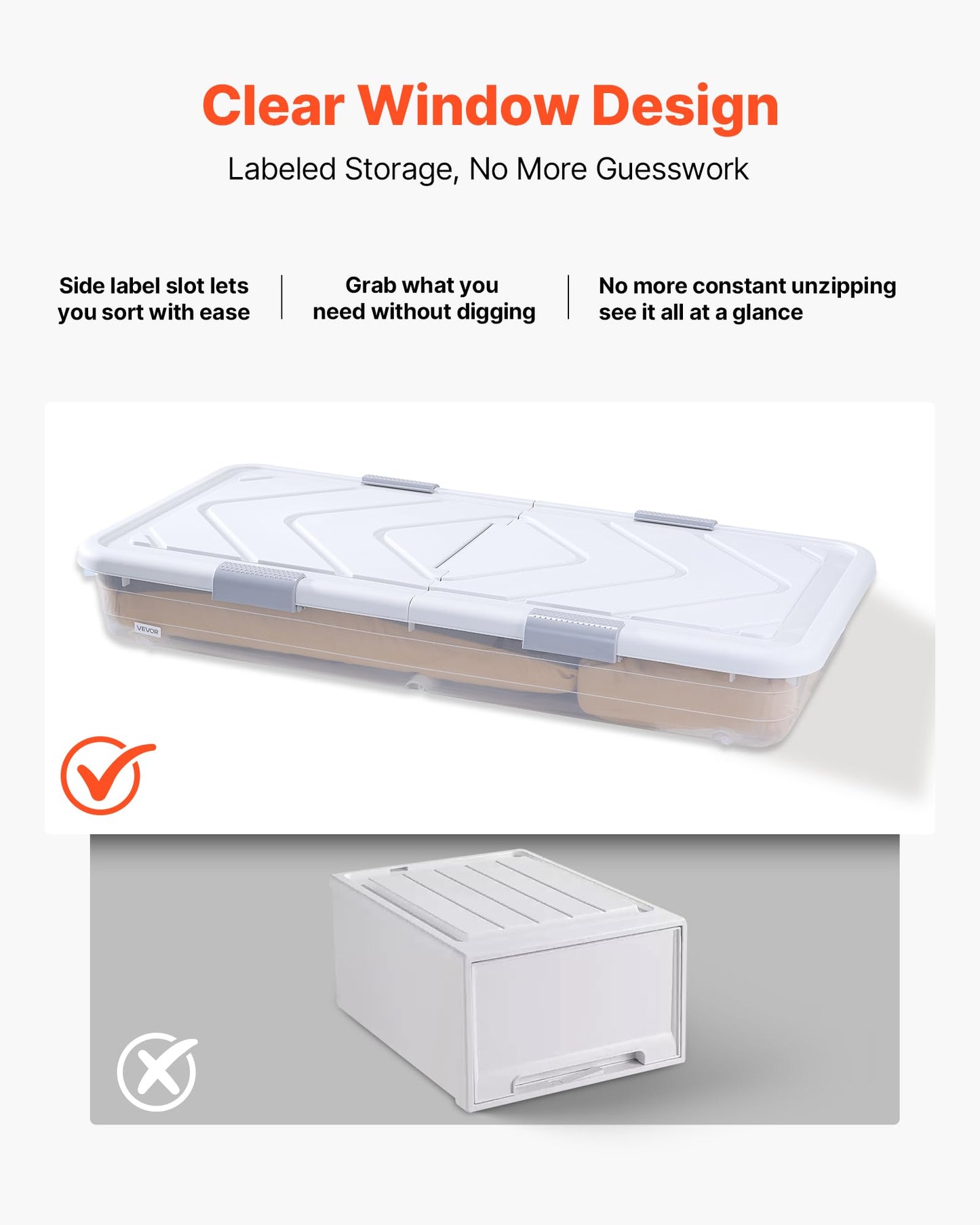 VEVOR Under Bed Storage with Wheels, 31.7 x 15.6 x 6.9 inch Underbed Containers, Underbed Shoes