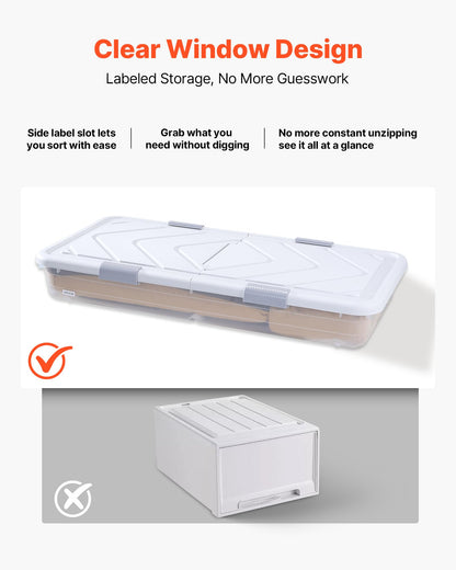 VEVOR Under Bed Storage with Wheels, 31.7 x 15.6 x 6.9 inch Underbed Containers, Underbed Shoes