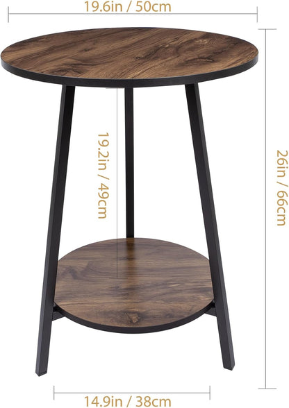 Side Table - Round Accent End Tables - Vintage Wood Color Tables for Sofa Living Room Bedroom Bedside Coffee Small Spaces - Waterproof Metal Frame, Scratch-Resistant - Easy Assembly