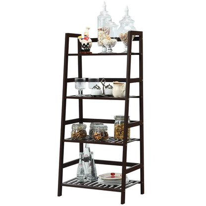 COSTWAY 4-Tier Ladder Shelf, Bamboo Plant Stand Rack, Freestanding Bookshelf, Multifunctional