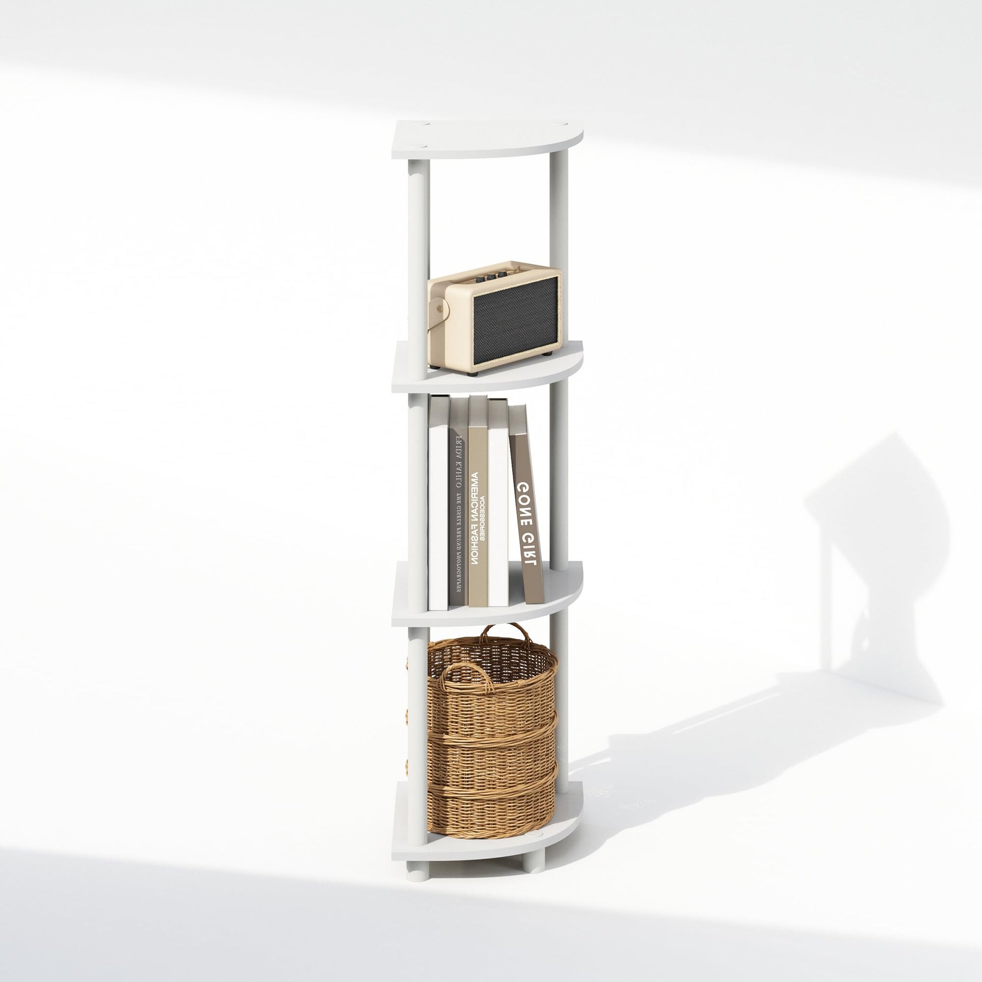 Furinno Turn-N-Tube Corner Shelf, 4-Tier Corner Bookshelf, White
