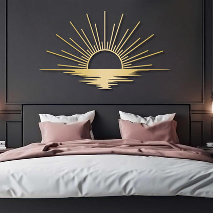 Sunrise Metal Wall Art, Metal Sun Wall Decor, Metal Sun Outdoor Decor, Large Metal Sun Wall Art, Sun Wall Art, Boho Sun Wall Art, Sunshine Metal Sign, Living Room Bedroom Wall Hangings (Silver, 24"x 17"| 62x37cm )