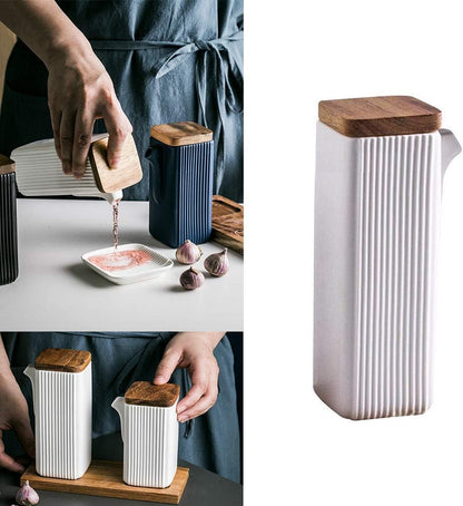 Ceramic Tabletop Liquid Condiment Dispenser, Modern Design for Oil or Vinegar, White