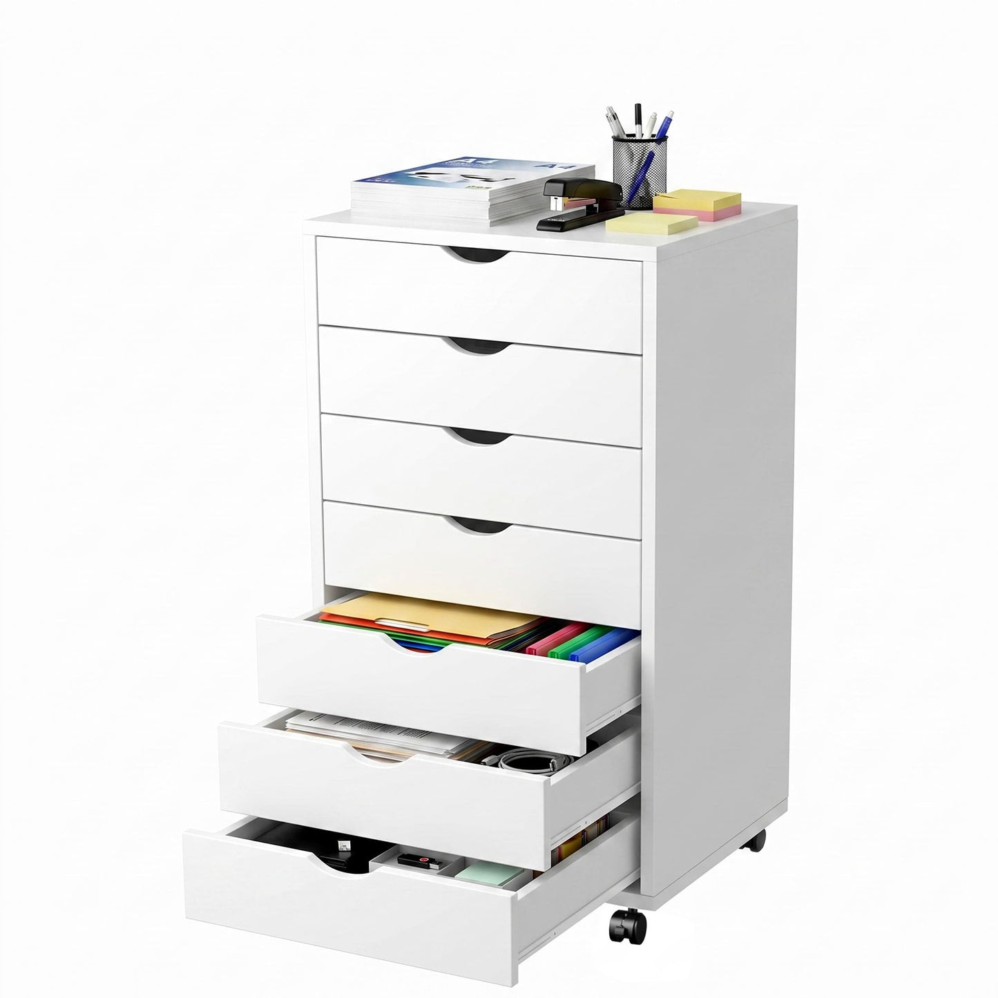 7 Drawer Mobile File Cabinet, Office Storage Cabinet, with Drawers