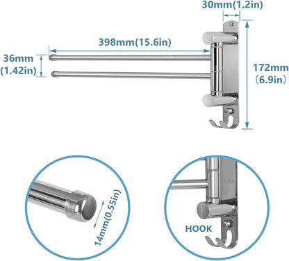 Wall Mounted Towel Rack JSVER 2 Arms Extended Swivel Towel Holder, SUS304 Stainless Steel Towel Racks for Bathroom, Kitchen