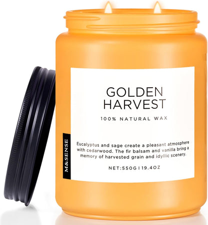 M&SENSE Fall Harvest Scented Candles, 19.4oz 110 Hours Large Natural Soy Long Lasting Slow Burning 2 Wick Scented Candle for Relaxing Stress Relief & Holiday