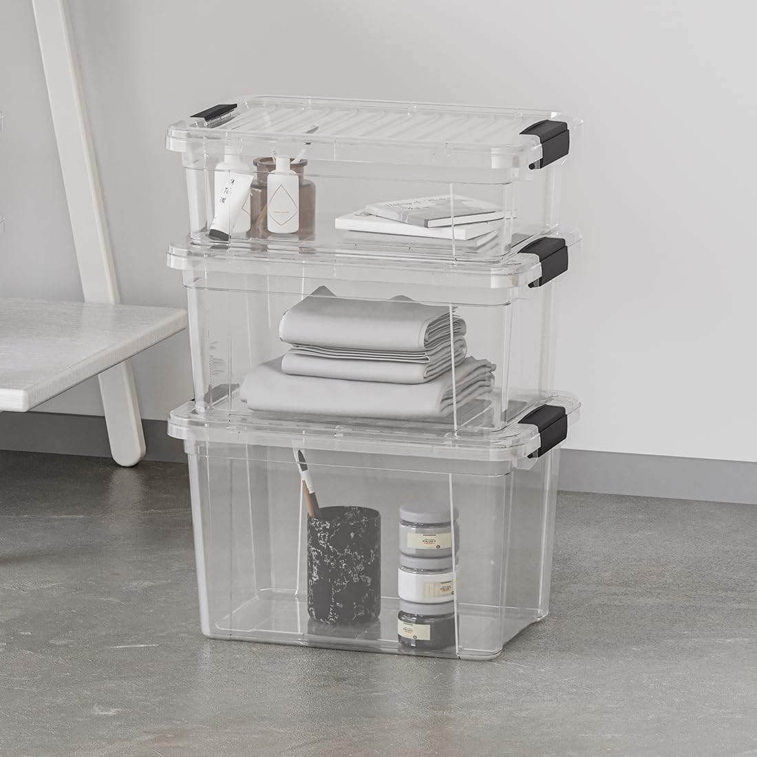 Superio Clear Storage Box with Lid, 49 Quart Plastic Container Bins for Organizing, Stackable
