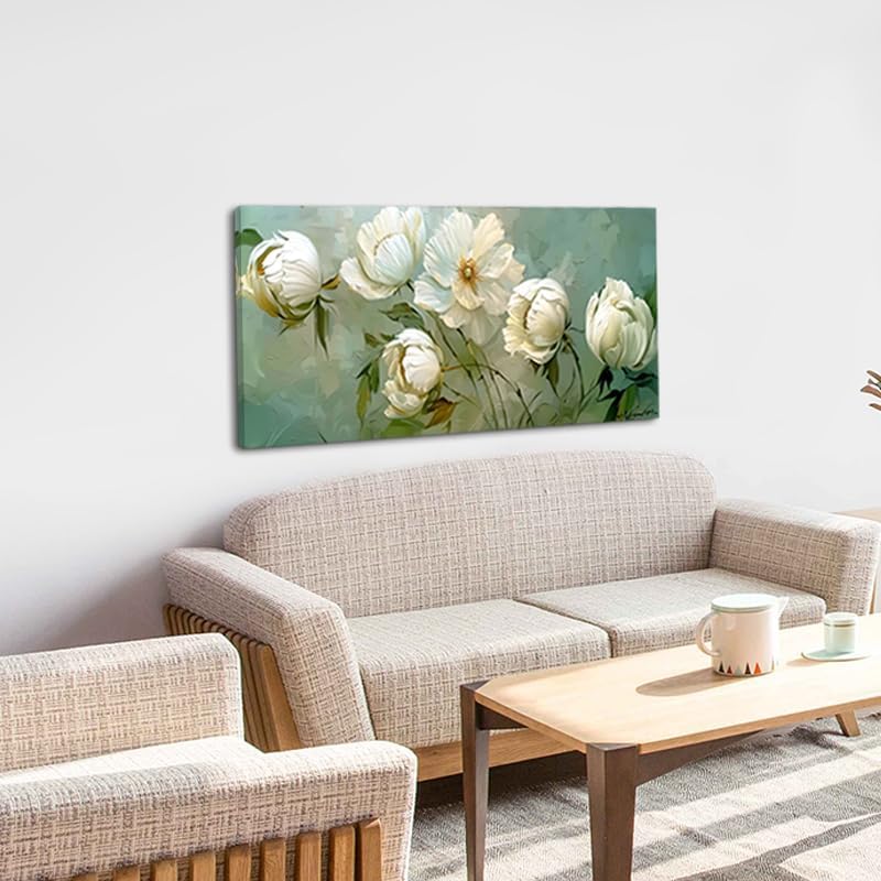 LASMOND Blooming White Flowers Plants Wall Art Decor Artwork for Bedroom (30x60 Inches)
