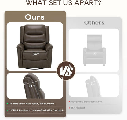 COLAMY Oversized Leather Recliner Chair, 360°Swivel Rocking Manual Recliner with Thick Cushioned Padding Backrest and Wide Seat - Lightbrown