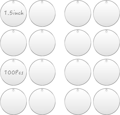 Senbota100 Pcs 1.5 inch Clear Small Circles Acrylic Blank 2mm Thick Round Sheets with Holes for Make Mini Hanging Jewelry Keychain Labels DIY Crafts